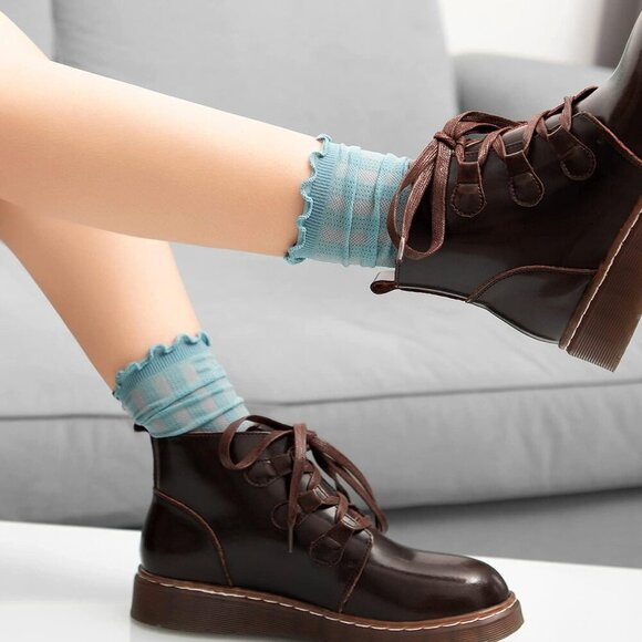 Womens Socks, Ruffle Turn-Cuff Casual Ankle Socks Breathable Cool Knit Cotton Le - Picture 2 of 7